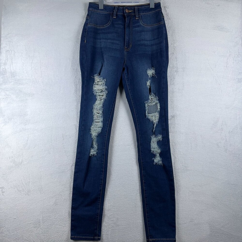 Fashion Nova Jegging Jeans Distressed Medium Wash Women's Blue Size 11